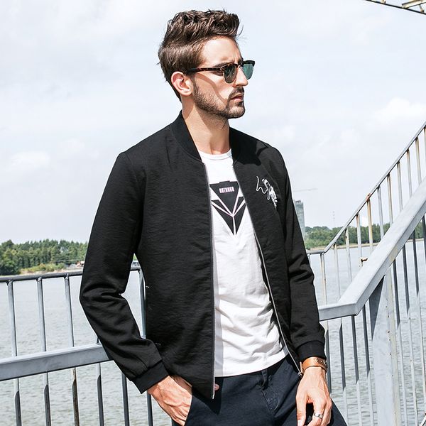 

gustomerd spring and summer new trend men's jacket jacket casual slim collar fashion embroidered long sleeve men, Black;brown