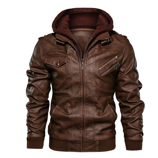 

men's leather jacket men motorcycle removable hood winter coat men warm genuine leather jackets leisure suits y, Black