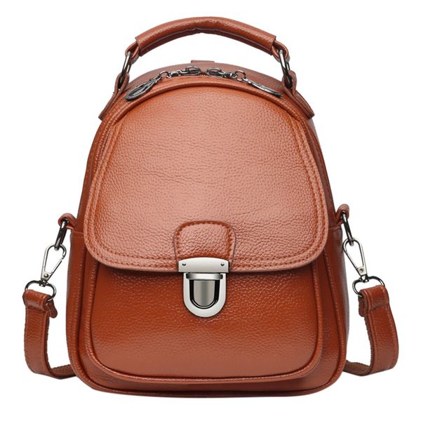 

women's sleek minimalist style solid color leather backpack soft elegant fashion simplicity backpack for women streetwear