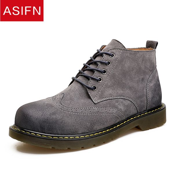 

asifn men boots leather casual winter male shoes warm snow fashion lace-up mid-calf man luxury shoes men designers, Black