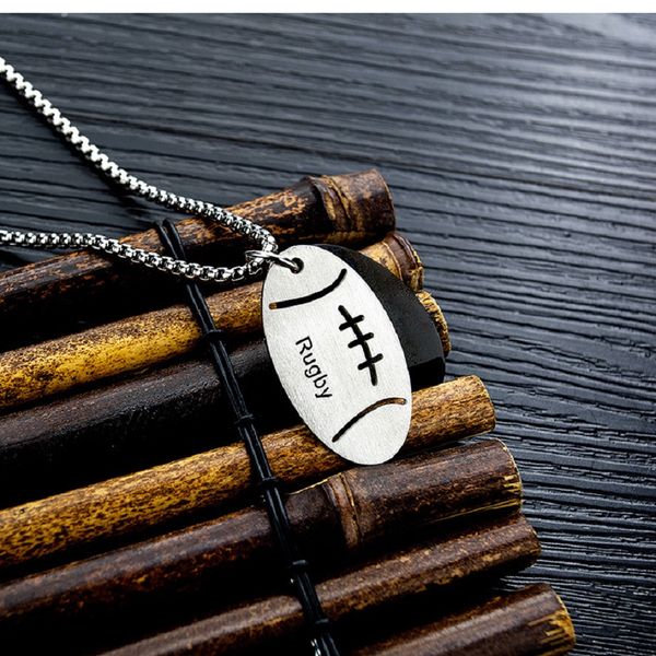 

mens stainless steel rugby pendant necklace jewelry fashion men sport hip hop jewelry new design punk charm chain necklace for men gift, Silver