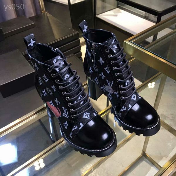 

martin boots women's thick heel autumn and winter new round head zip personality single boots european and american high-heeled short b, Black