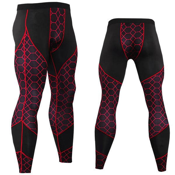 

sports tights fitness men running tights high elastic compression sports leggings quick dry length pants gym plus sizes, Black;blue