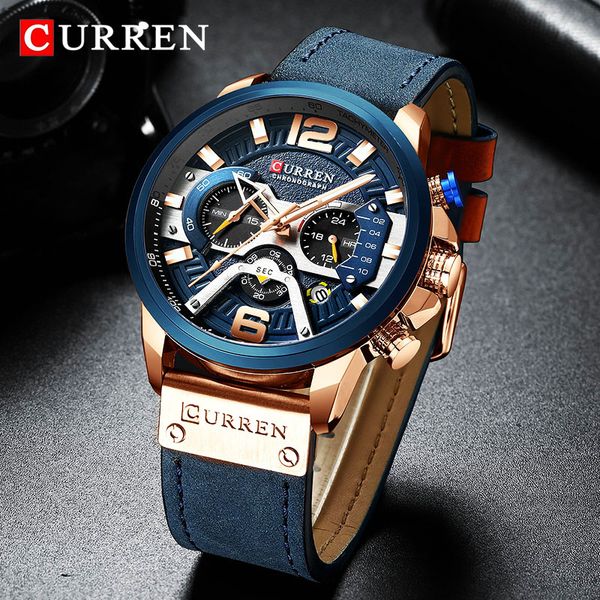 

brand curren luxury mens chronograph fashion waterproof sport quartz watch men clock famous man wristwatch relogio masculino, Slivery;brown