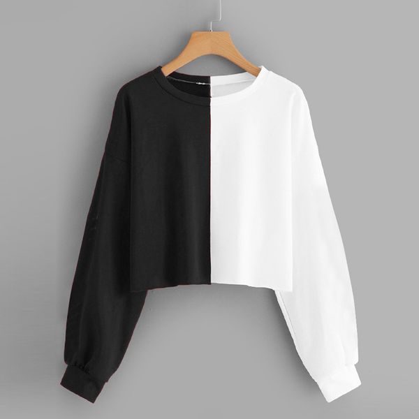

womens solid long sleeve splice short pullover fashion casual streetwear pullovers, Black