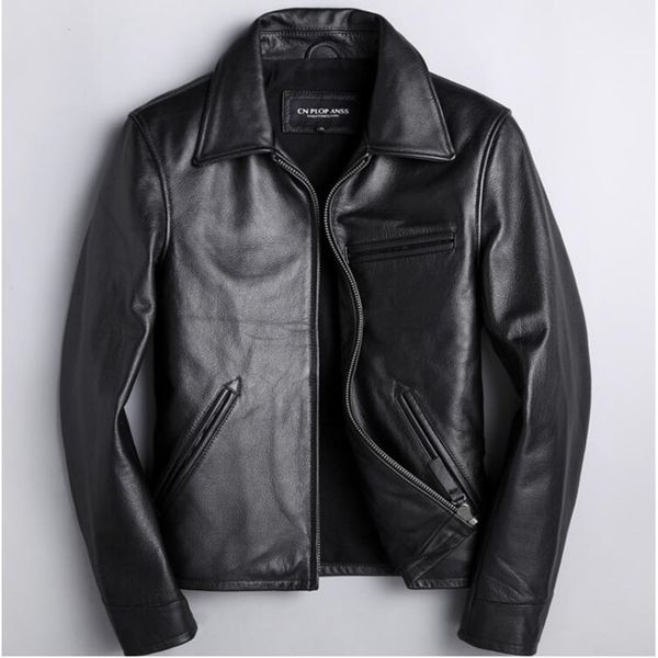 

2019 genuine thick cowhide autumn russian leather coat black men american casual leather jacket plus size xxxl