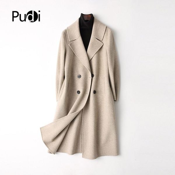 

pudi a37159 2020 women fall/winter new fashion wool jacket lady's long style leisure wool coat, Black