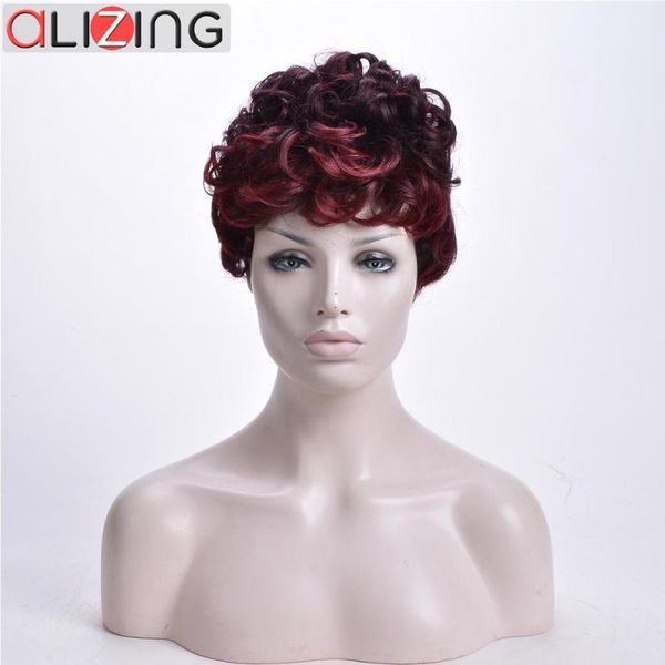 

synthetic wigs alizing short wavy ombre red with bangs heat resistant female for black women african american hair
