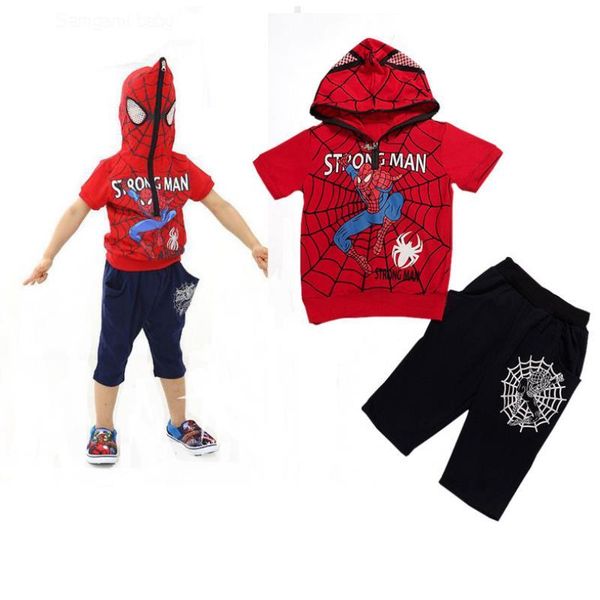 

2019new spiderman boys clothing set baby boy spider man pure cotton hooded suits1 -7years kids 2pcs sets summer clothes tracks t200607, White