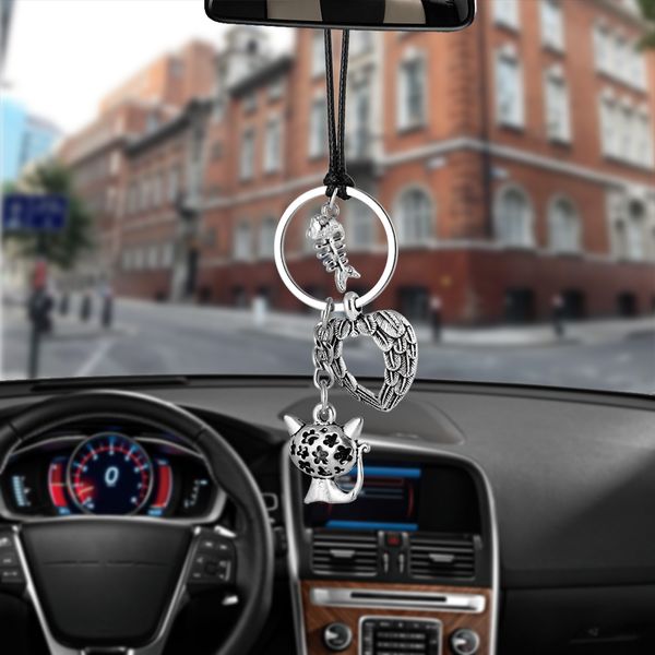 Diy Cat Heart Fish Charm Car Pendant Hanging Ornaments Lucky Friend Gifts Automobiles Rearview Mirror Decoration Car Accessories Cheap Interior Car