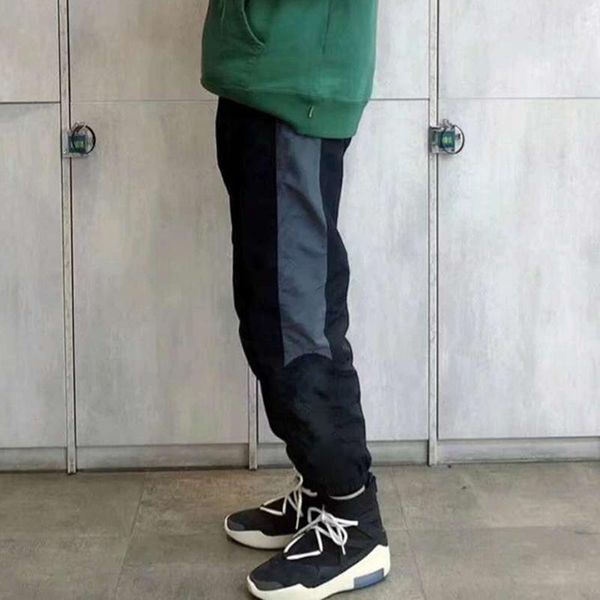 

19fw коробка логотип логотип трек брюки цвет matching сращивание брюки уличная мода брюки мужчины спортивные фитнес-тренировочные брюки возд, Black