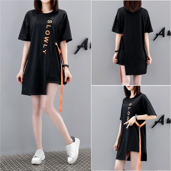 

short-sleeved women's 2020 summer clothing t-shirt dress clothes loose and comfortable all-match midi t-shirt women's dress, White