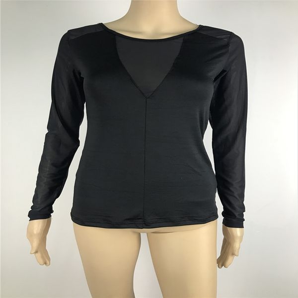 

slim round collar stitching long sleeve t- cloth t-shirt mesh cloth mesh base shirt perspective female, White