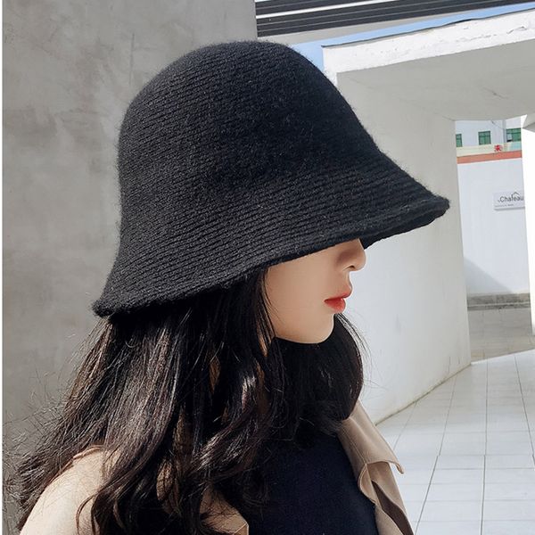 

maxsiti u solid color wool hat bucket hat women's autumn and winter fisherman vintage knitting wool basin bucket, Blue;gray