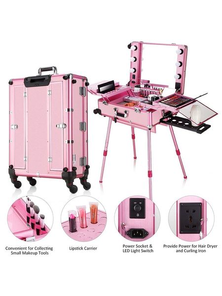 2019 Small Led Makeup Train Case Lighted Rolling Travel Portable Cosmetic Organizer Box With Mirror And 4 Detachable Wheels From 377 246 24