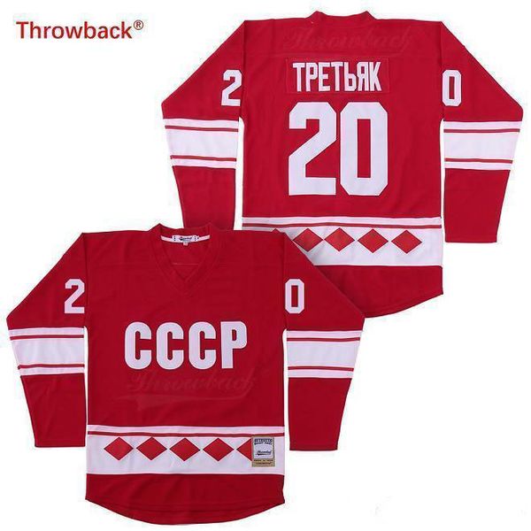 

#20 vladislav tretiak russia jersey 1980 cccp russia hockey jersey red men's stitched and embroidery all stitched jerseys, Black;red