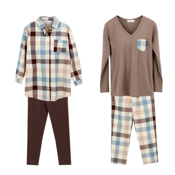 

2018 new fashion cotton women couple pajamas sets autumn long sleeve plaid sleepwear suit casual homewear men women pajamas, Blue;gray