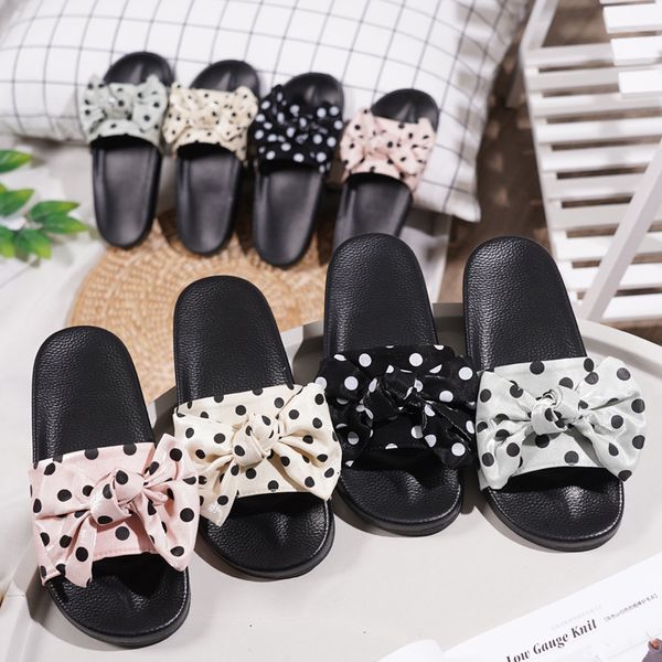 

fashion bowtie indoor outside slippers female beach flip flops summer shoes woman fashion slides ladies platform sandals sh341, Black