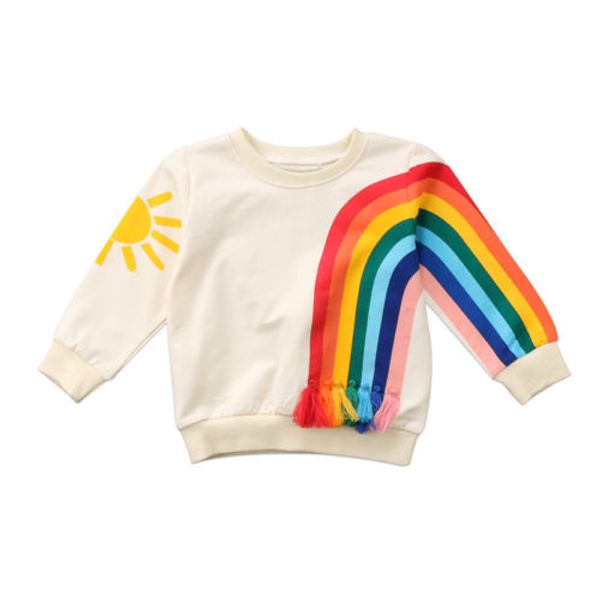 

children girl boys print lovely hooded sweatshirts brief baby girls rainbow clothes kid sweatshirt pullover shirts enfant, Black