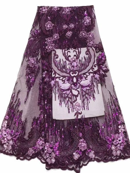 

5yards/pc) handcut african double organza lace fabric purple with fancy sequins embroidery for party dress fr321, Pink;blue