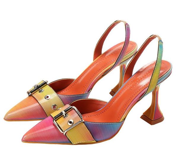 

size 34 to 42 rainbow gladient color high heels sling back pumps dress shoes fashion women designer pumps wedding shoes 9cm cs09, Black