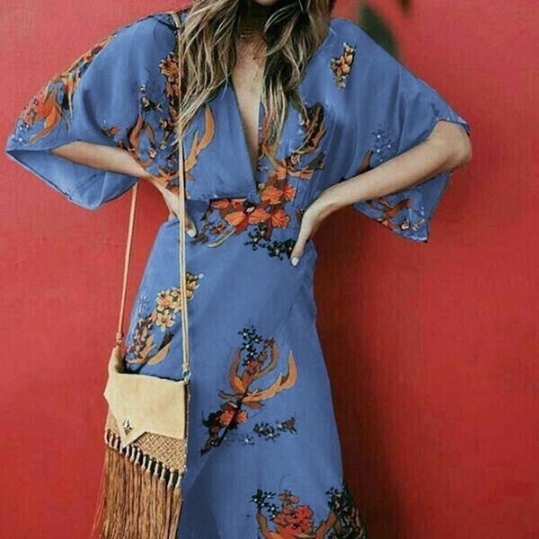 

summer boho ladies vestido fashion print floral dress casual loose dress vintage bandage v-neck for women, Black;gray