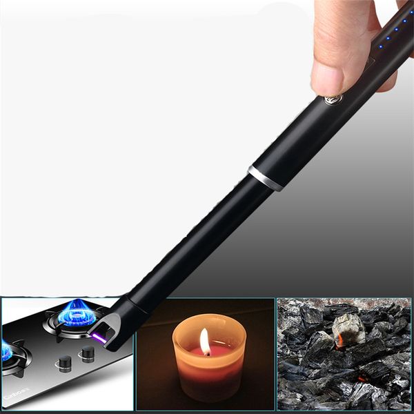 

360 rotating usb rechargeable lighters long kitchen electronic lighters windproof electric plasma novelty lighter arc