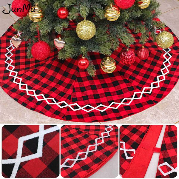 

christmas tree skirt plaid tree carpet rug base red&black color christmas party decoration new year falda para arbol de navidad