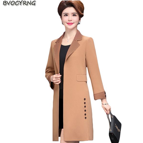 

female middle-aged autumn jacket plus size medium length fashion noble shirt 2019 new spring autumn windbreaker women slim coat, Tan;black