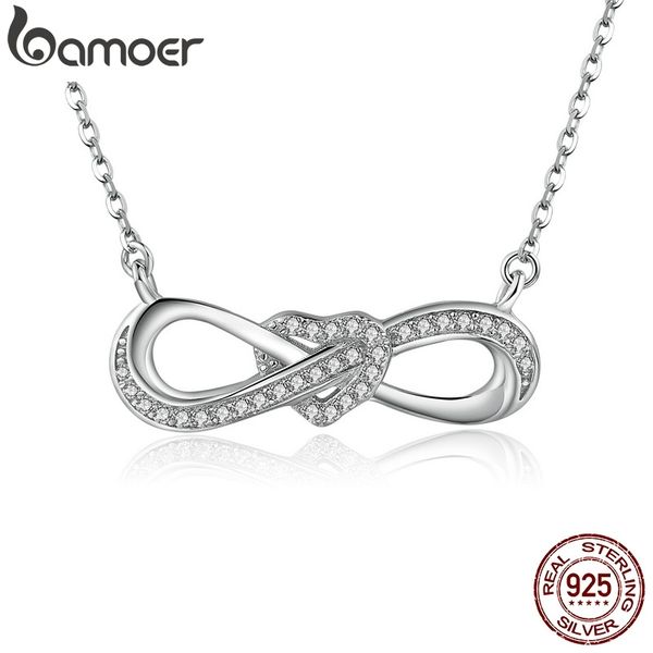

bamoer 100% 925 sterling silver infinity love clear cz heart women pendant necklaces luxury fine jewelry girlfriend gift scn100