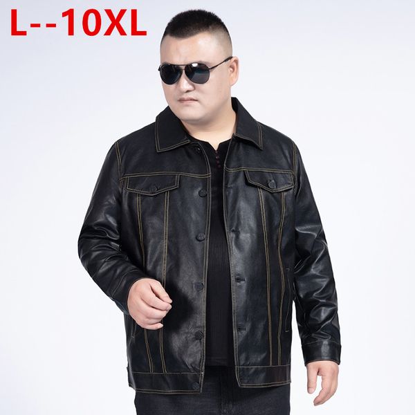 

10xl 8xl 6xl mens jacket autumn winter turn-down collar zipper faux leather motorcycle jacket short coat windproof warm, Black