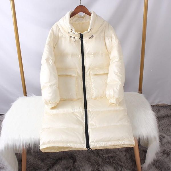 

2019 women white duck down winter coat solid long sleeve warm jacket female thick down long parka, Black