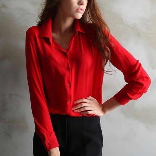 

ladies womens blouses women fashion loose turn down collar blouse long sleeve chiffon ladies blouse work wear formal solid blouse, White