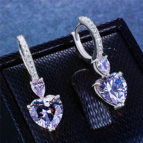 

cute female ladies pink yellow heart earrings fashion silver gold color hoop earrings for women luxury small zircon, Golden;silver