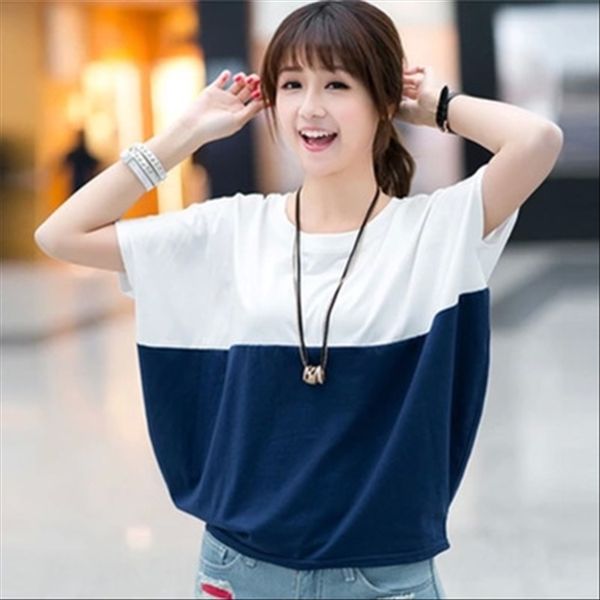 

2020 autumn dress women's short-sleeved t- female bat t- bat shirt student base shirt loose top, White