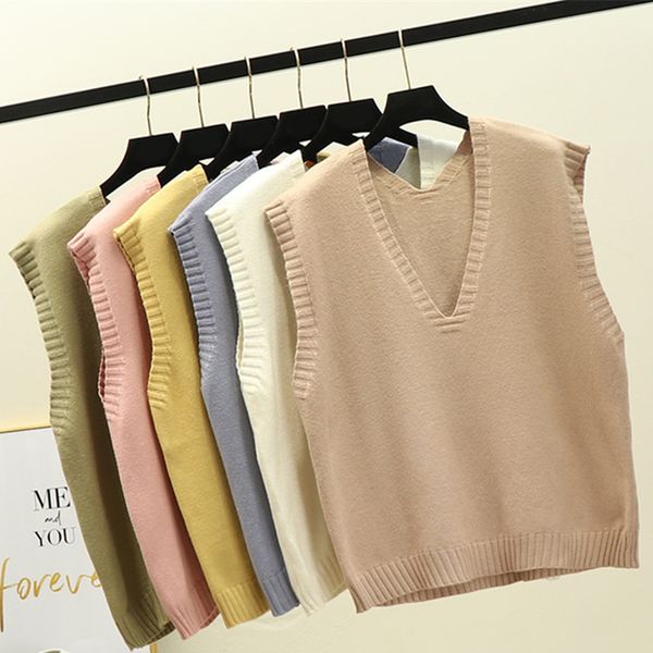 

10 colors 2020 new spring autumn wool sweater vest women v-neck knitted vest female casual tank sleeveless knit pullovers, Black;white