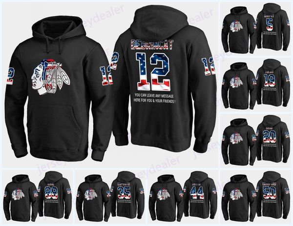 

Mens Chicago Blackhawks USA Flag Black Hoodie Jerseys 12 Alex DeBrincat 15 Artem Anisimov 84 Fortin Hockey Hoodies Sweatshirts