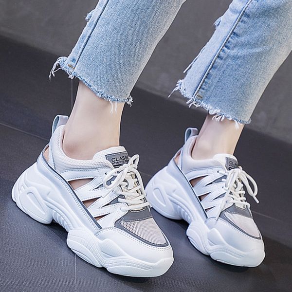 

women platform sandals chunky shoes designers fashion woman 7cm height increasing wedge sandal beach lace up casual shoes, Black