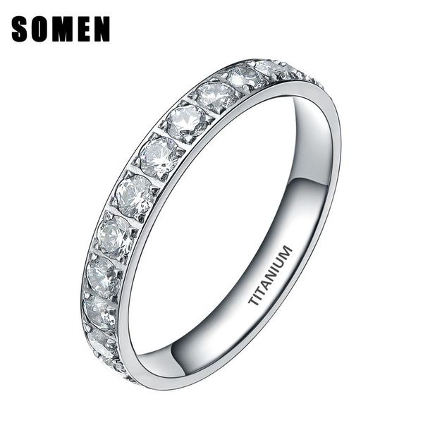

3mm titanium luxury cubic zirconia women wedding ring ladies eternity engagement rings promise jewelry drop shipping bague femme j190627, Slivery;golden