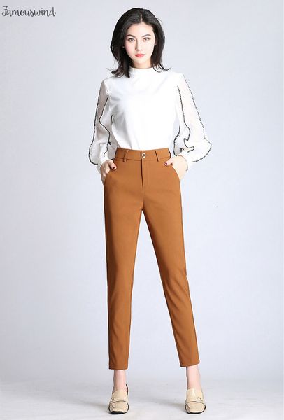 

spring women trousers solid high waist long pants ol elegant harem formal pants for in workplace business suits, Black;white