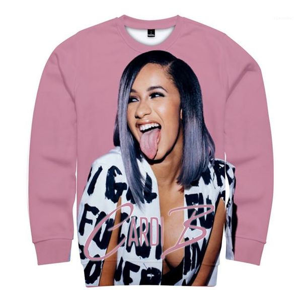 

pullover womens sweatshirts fashion round neck long sleeve singer ladies hoodies rapper female clothing cardi b print, Black