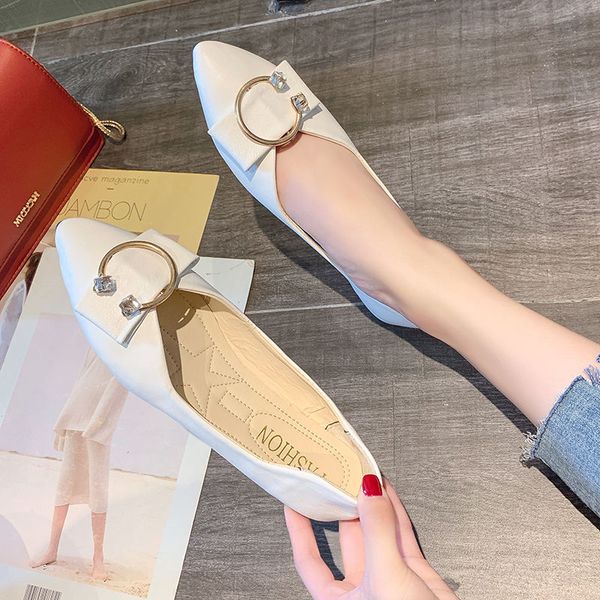 

sapatilha feminina women fashion pointed toe classic flat shoes ladies leisure sweet pu leather office flats h5536, Black