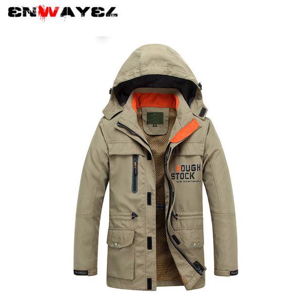 

enwayel spring autumn jacket men casual thin hooded waterproof army jackets zipper coat multi pocket windbreaker mens, Black;brown
