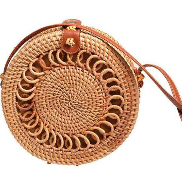 

women handmade round beach shoulder bag circle straw bags summer woven rattan handbags women messenger bag