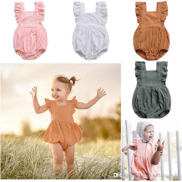 

girls baby flare sleeve rompers with button ins ruffler jumpsuits clothing toddler boutique summer clothes kids newborn baby summer 2019, Blue