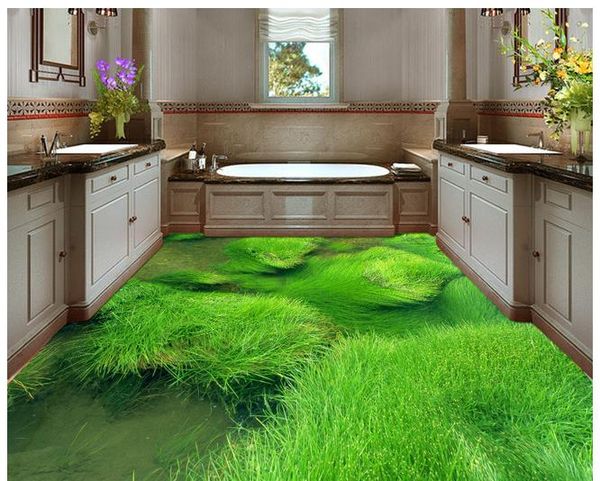 3D Water Grass Board Декоративная живопись Водонепроницаемые обои для стены ванной комнаты
