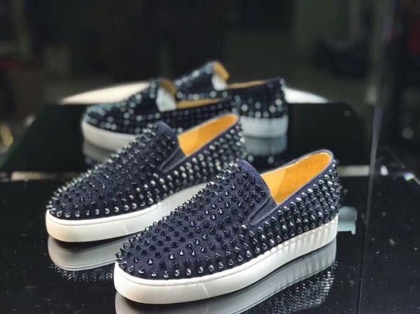 

navy blue suede fashion shoes red bottom men's spiked pik boat shoe loafers roller-boat trainers,luxurious italy brand red sole sneaker, Black