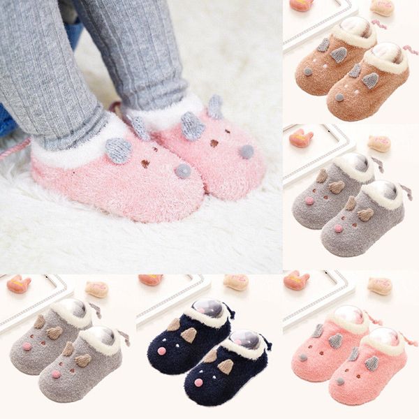 

new newborn toddler infant baby girl winter warm socks shoes cartoon furry anti-slip lace cotton socks slipper boots