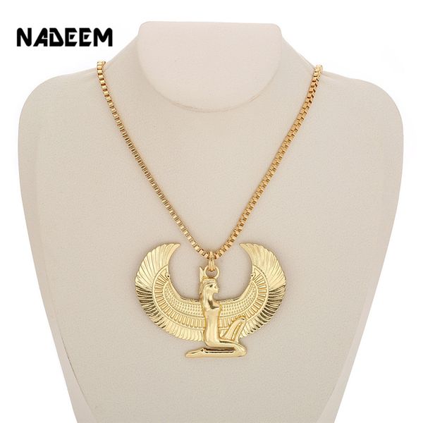 

new fashion gold color punk long chain hiphop eagle women necklace jewelry egyptian trendy cross angel isis pendant necklace, Silver