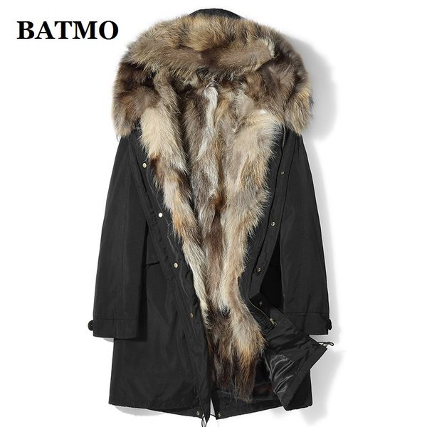 

batmo 2018 new arrival winter warm raccoon fur liner hooded jacket men,raccoon fur collar winter parkas men rh001, Black